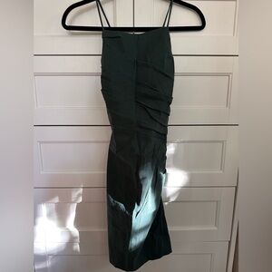 Zara draped linen bottle green dress with ruched detailing Size Small